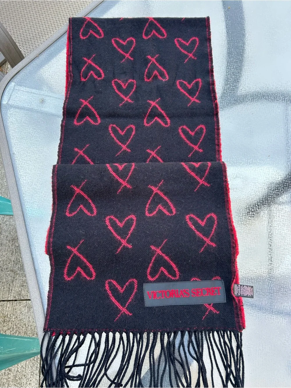 Victoria's Secret Black and Red Heart Pattern Scarf